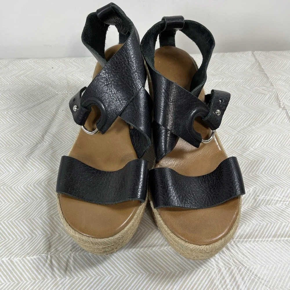 Inuovo Womens Freeman Espadrille Wedge Sandals Black Sz 39/9 Platform Y2K Preppy